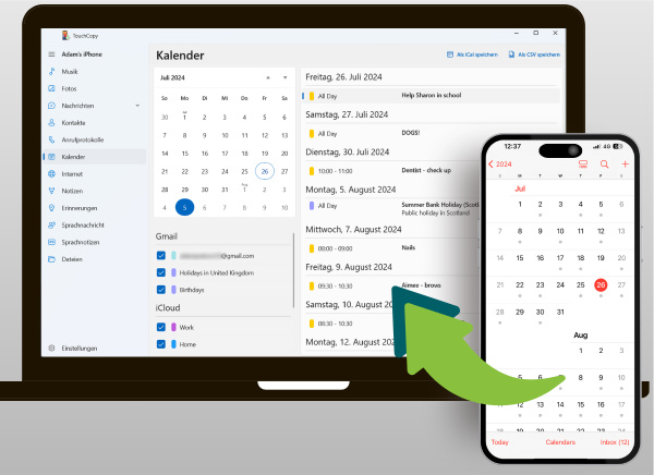 Kalender vom iPhone mit TouchCopy auf den Computer kopieren