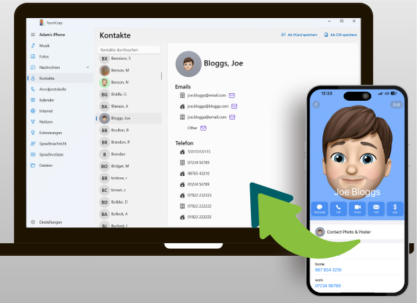 Kontakte vom iPhone mit TouchCopy auf den Computer kopieren