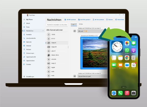 Nachrichten vom iPhone mit TouchCopy auf den Computer kopieren