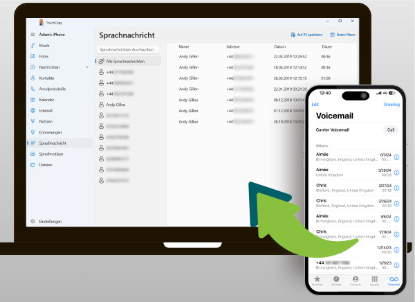 iPhone-Voicemails mit TouchCopy auf den Computer kopieren