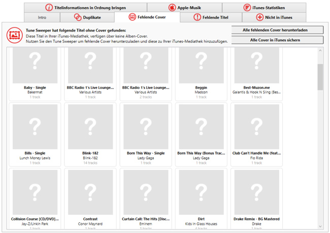 Tune Sweeper wird alle iTunes-Titel ohne Cover auflisten.