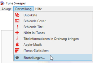 Gehen Sie auf “Ansicht” und danach auf “Einstellungen” in Tune Sweeper