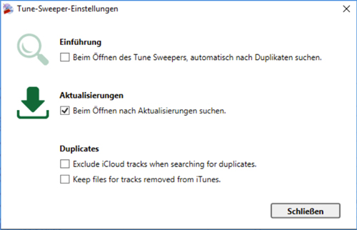 Fenster der Tune Sweeper Einstellungen